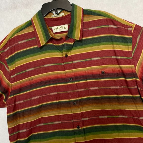 Orvis Button Down Shirt Men’s Size XL Short Sleeve Shirt Striped Cotton Orange - Picture 2 of 8